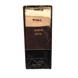 Vintage PENNEY'S For Men Fine Quality Handkerchiefs Set of 3 Browns New Old
